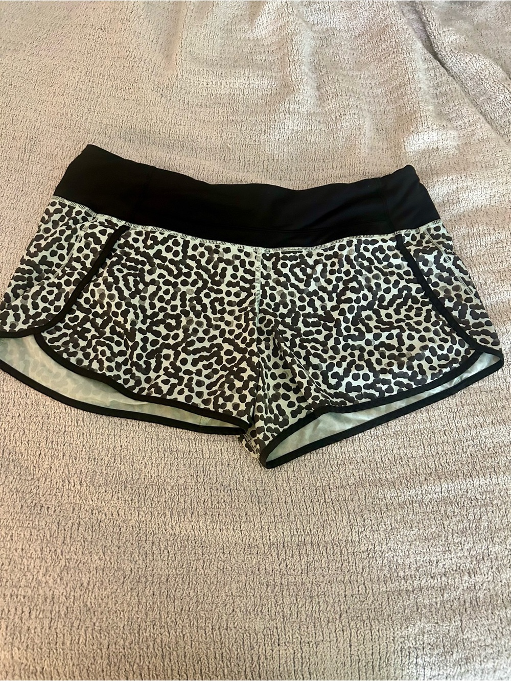 lululemon athletica Black and Light Blue Leopard-Print Running Shorts